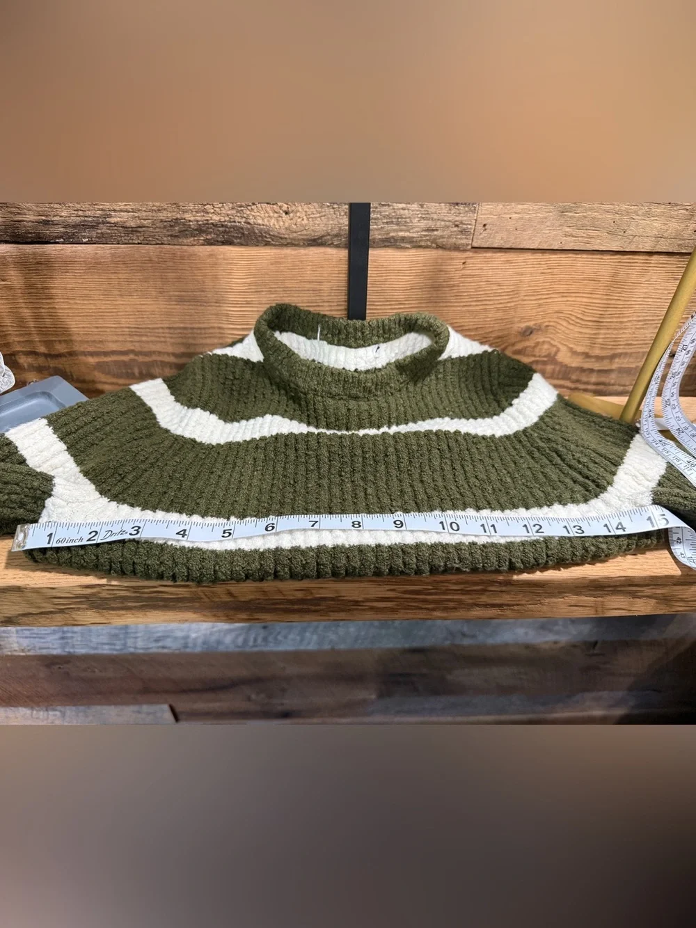 J. Crew Olive & Cream Striped Ribbed Crewneck Sweater